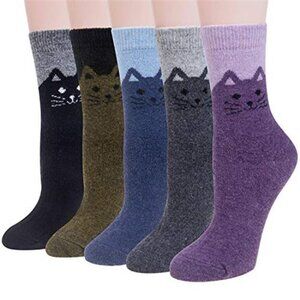 Womens Wool Socks 5 Pairs Thick Warm Winter Cozy Casual Knit Crew Socks Gift